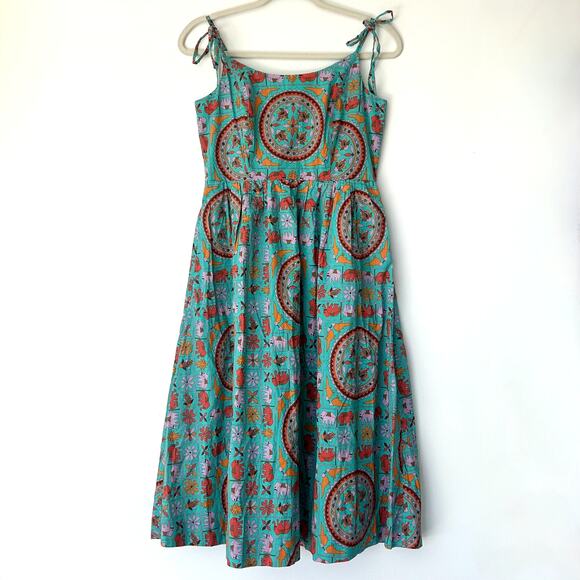 EUC Drake’s for J.Crew Elephant Tile Print Dress 2 Tie Shoulder Cotton Sundress - Picture 13 of 16